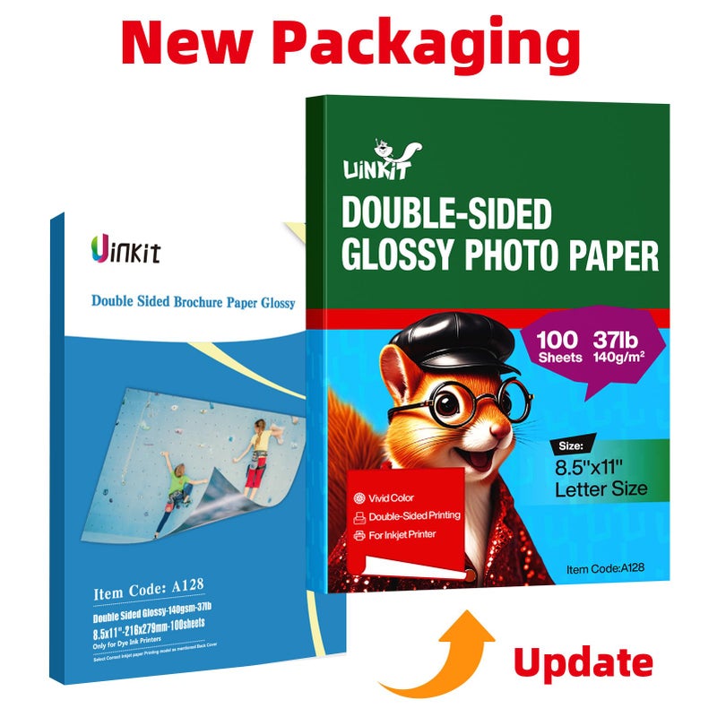 Uinkit 100 sheets Photo Paper Glossy Double Sided 8.5x11 Inkjet 37lb 140gsm Dye ink Thin Photo Picture Flyer Calendar Magazine CD Cover letter - Image 2
